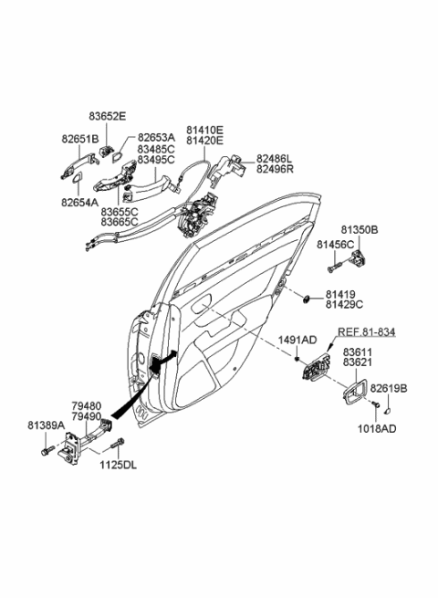 2006 Hyundai Sonata Housing-Rear Door Inside Handle LH Diagram for 83612-3K000-CH