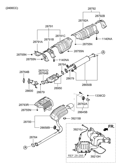 2005 Hyundai Sonata Catalytic Converter Assembly Diagram for 28950-3C700