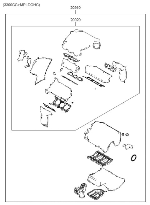 2006 Hyundai Sonata Gasket Kit-Engine Overhaul Upper Diagram for 20920-25B00