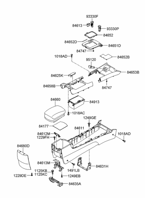 2005 Hyundai Sonata New Body Style (US) Floor Console Diagram