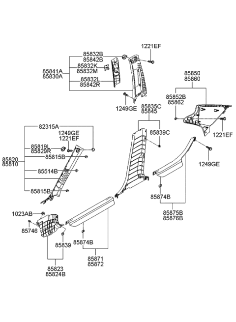 2005 Hyundai Sonata New Body Style (US) Interior Side Trim Diagram