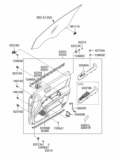 2005 Hyundai Sonata Weatherstrip-Front Door Trim Lower RH Diagram for 82366-3K001-CH