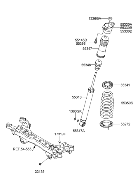 2005 Hyundai Sonata Rear Shock Absorber Assembly Diagram for 55311-3K051