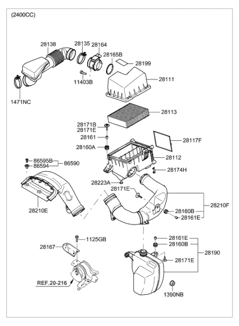 2006 Hyundai Sonata Bracket-Air Cleaner Mounting Diagram for 28166-3K200