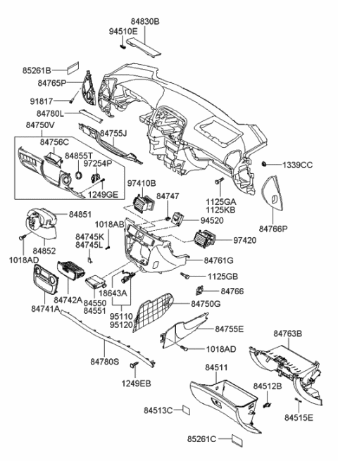 2005 Hyundai Sonata New Body Style (US) Crash Pad Lower Diagram