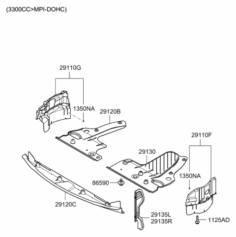 2005 Hyundai Sonata Cover-Front,Under Diagram for 29120-3K100