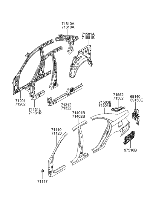 2006 Hyundai Sonata Panel Assembly-Quarter Outer,LH Diagram for 71503-3KB01