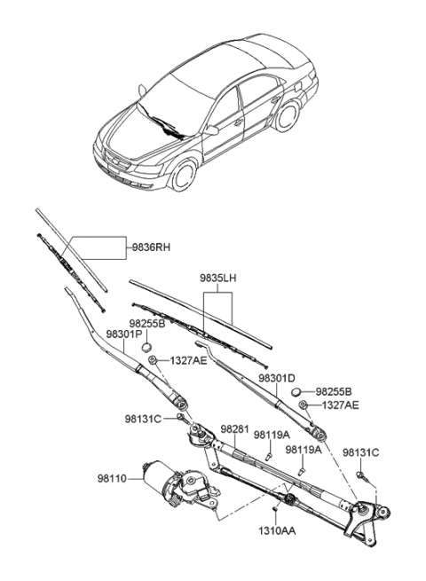 2005 Hyundai Sonata New Body Style (US) Windshield Wiper Diagram
