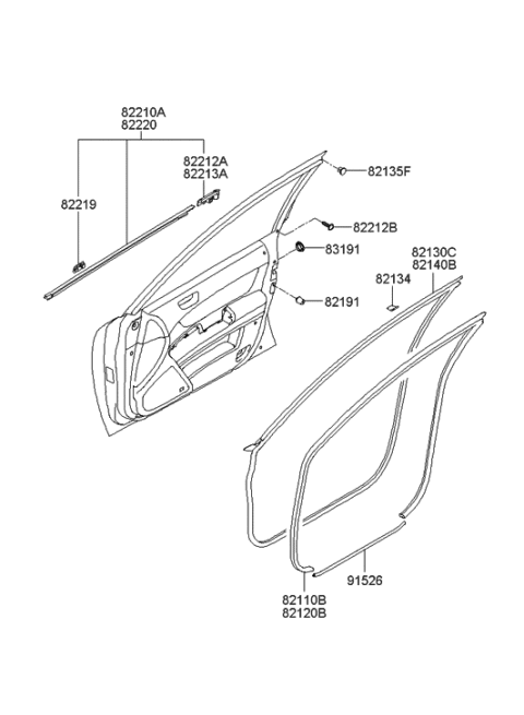 2005 Hyundai Sonata Weatherstrip Assembly-Front Door Side LH Diagram for 82130-3K000