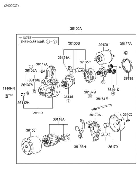 2005 Hyundai Sonata New Body Style (US) Starter Motor Diagram 1