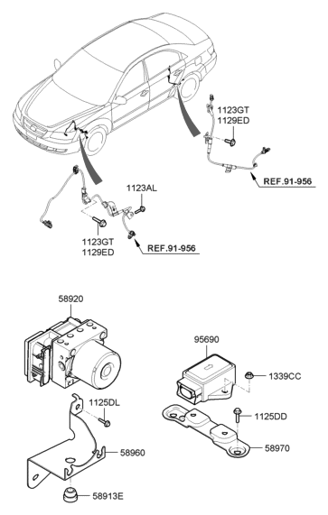 2006 Hyundai Sonata Brake Hydraulic Unit Assembly Diagram for 58920-3K000