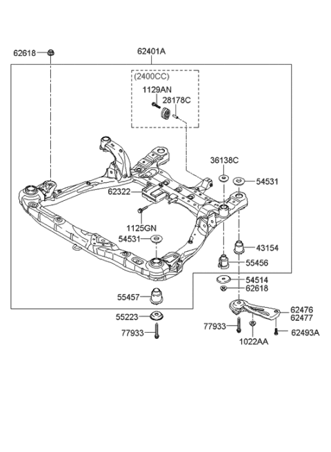 2005 Hyundai Sonata New Body Style (US) Front Suspension Crossmember Diagram