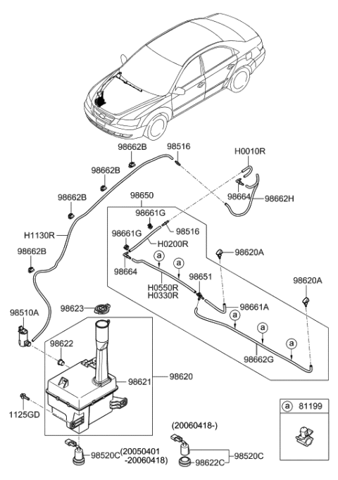 2006 Hyundai Sonata Hose Assembly-Windshield Washer Diagram for 98650-3K000