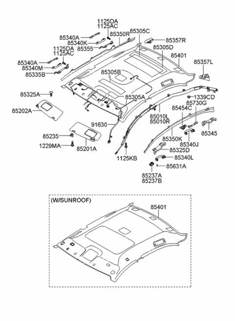 2006 Hyundai Sonata Sunvisor & Head Lining Diagram