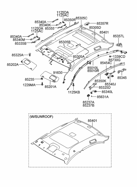 2005 Hyundai Sonata New Body Style (US) Sunvisor & Head Lining Diagram