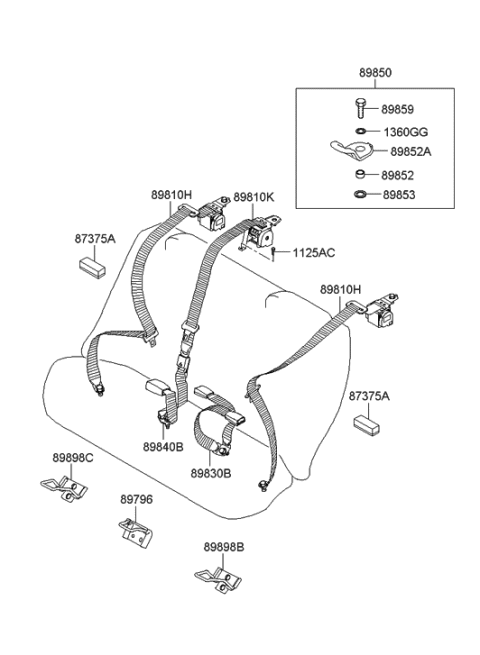 2005 Hyundai Sonata New Body Style (US) Rear Seat Belt Diagram