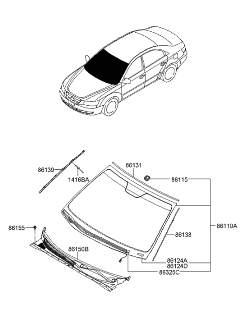 2005 Hyundai Sonata New Body Style (US) Windshield Glass Diagram