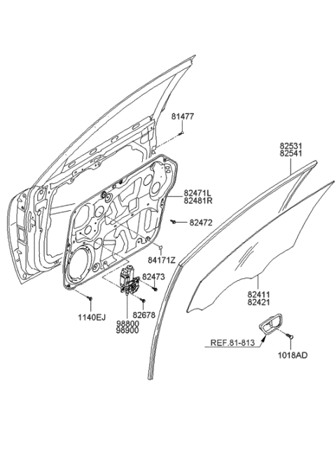 2005 Hyundai Sonata Front Right-Hand Door Module Panel Assembly Diagram for 82481-3K001