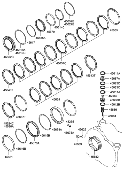 2013 Hyundai Genesis Piston-Lower & Reverse Brake Diagram for 45653-39003