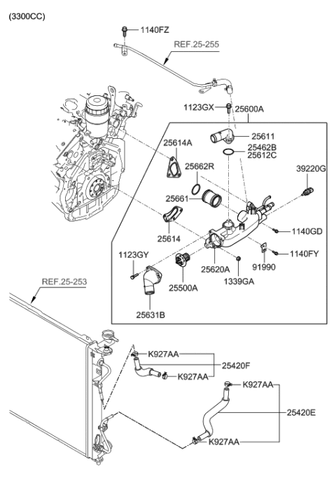 2005 Hyundai Sonata Fitting-Coolant Inlet Diagram for 25631-25001