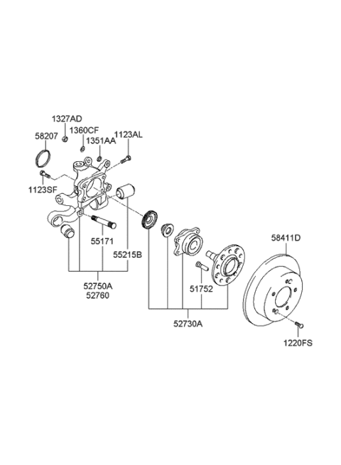 2005 Hyundai Sonata New Body Style (US) Rear Wheel Hub Diagram