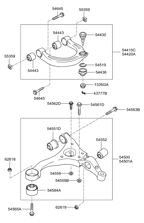 2005 Hyundai Sonata New Body Style (US) Front Suspension Lower & Upper Arm Diagram