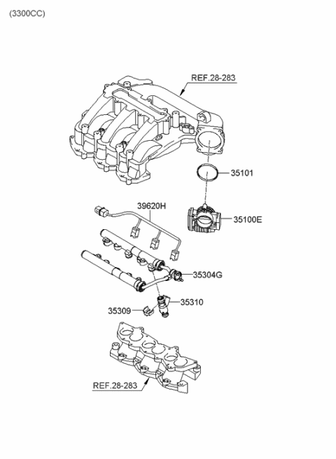 2005 Hyundai Sonata New Body Style (US) Throttle Body & Injector Diagram 2