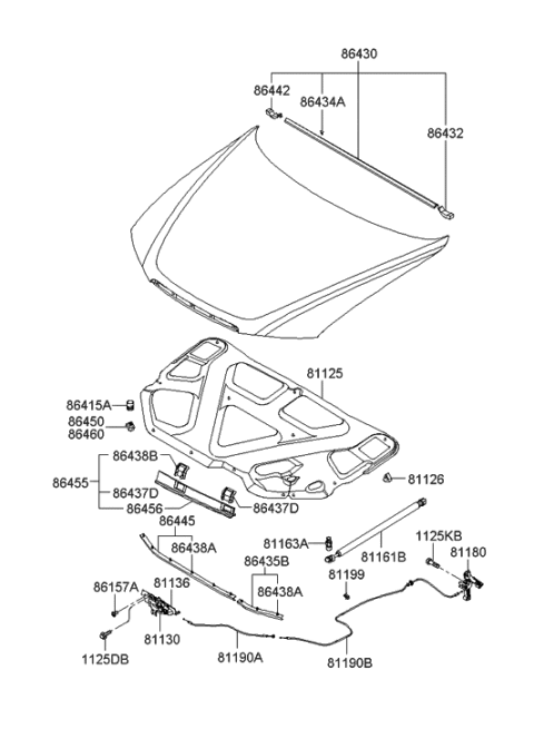 2005 Hyundai Sonata New Body Style (US) Hood Trim Diagram