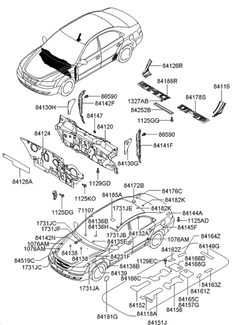 2005 Hyundai Sonata New Body Style (US) Isolation Pad & Plug Diagram