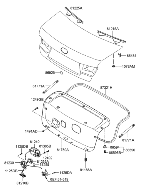 2006 Hyundai Sonata Trunk Lid Trim Diagram