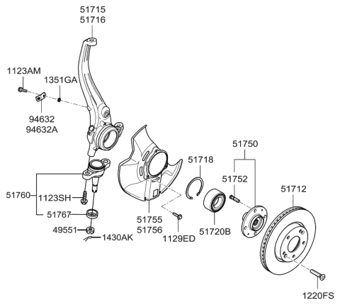 2005 Hyundai Sonata New Body Style (US) Front Axle Hub Diagram