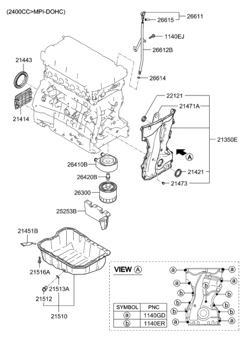 2013 Hyundai Genesis Plate-Timing Chain Cover Diagram for 21471-25000