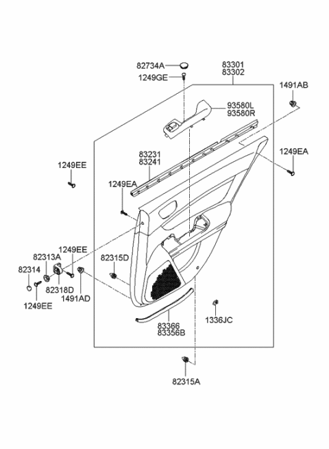 2005 Hyundai Sonata New Body Style (US) Rear Door Trim Diagram