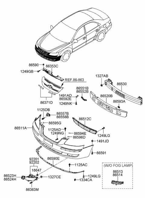 2005 Hyundai Sonata New Body Style (US) Front Bumper Diagram
