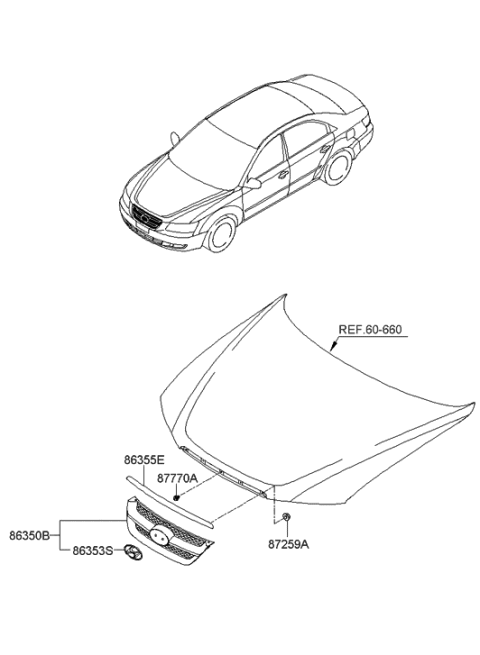 2005 Hyundai Sonata New Body Style (US) Radiator Grille Diagram