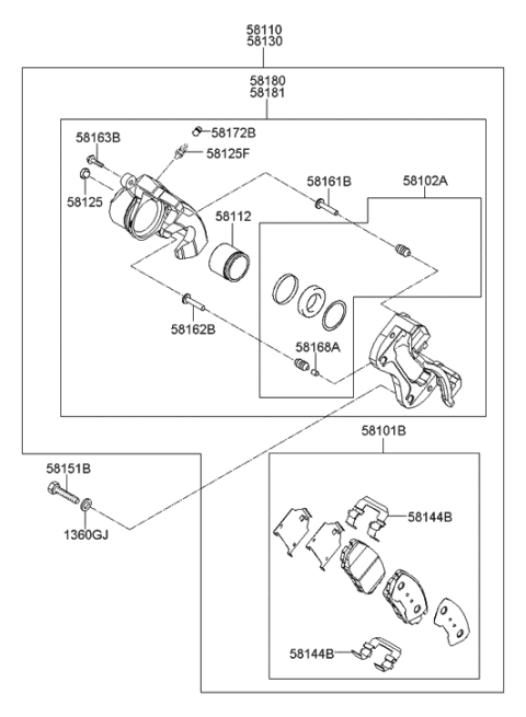 2006 Hyundai Sonata CALIPER Kit-Front Brake,RH Diagram for 58190-3KA10