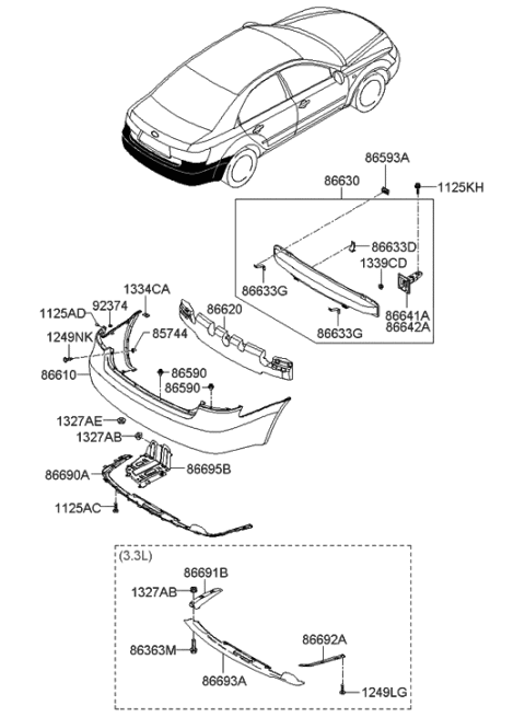 2005 Hyundai Sonata New Body Style (US) Rear Bumper Diagram