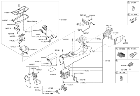2014 Hyundai Azera Console Armrest Assembly Diagram for 84660-G7100-YPK