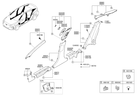 2020 Hyundai Ioniq Trim Assembly-Center Pillar Upper RH Diagram for 85840-G2100-TTX