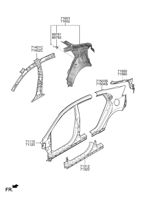 2014 Hyundai Azera Panel Assembly-Quarter Outer,LH Diagram for 71503-G2C50