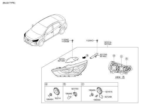 2022 Hyundai Genesis GV70 Front Turn Signal Lamp Holder Assembly Diagram for 92166-G2050