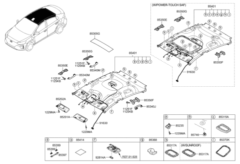 2021 Hyundai Ioniq Electric Sunvisor & Head Lining Diagram