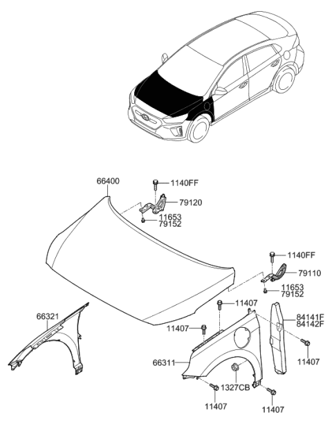 2020 Hyundai Ioniq Fender & Hood Panel Diagram