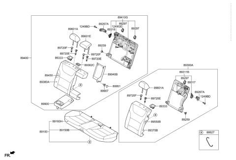 2022 Hyundai Genesis GV70 Rear Seat Back Armrest Assembly Diagram for 89900-G7000-WSC