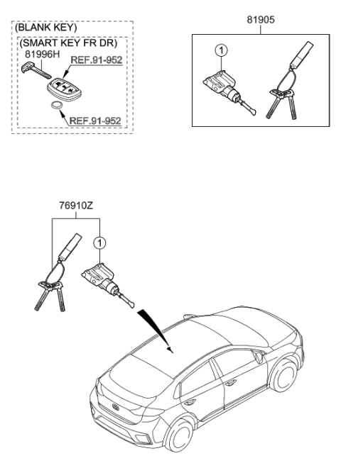 2020 Hyundai Ioniq Key & Cylinder Set Diagram