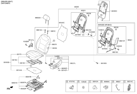 2014 Hyundai Azera Front Cushion Covering, Left Diagram for 88160-G2045-WSF