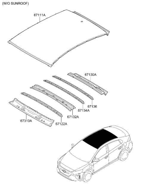 2020 Hyundai Ioniq Rail-Roof Center No.3 Diagram for 67162-G2050
