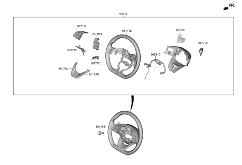 2014 Hyundai Azera Steering Wheel Assembly Diagram for 56100-G7FC0-T9Y