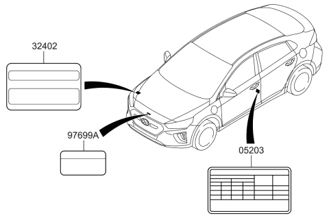 2020 Hyundai Ioniq Label-Tire Pressure Diagram for 05203-G7850