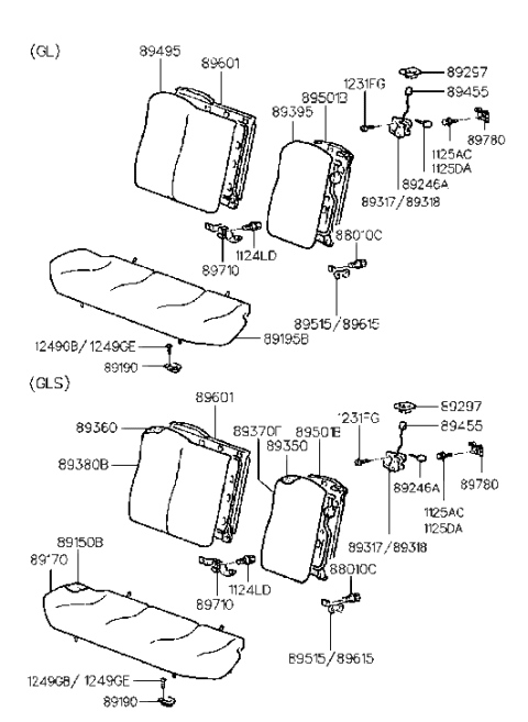 2000 Hyundai Tiburon Garnish-Rear Seat Back Diagram for 89317-29701-LK